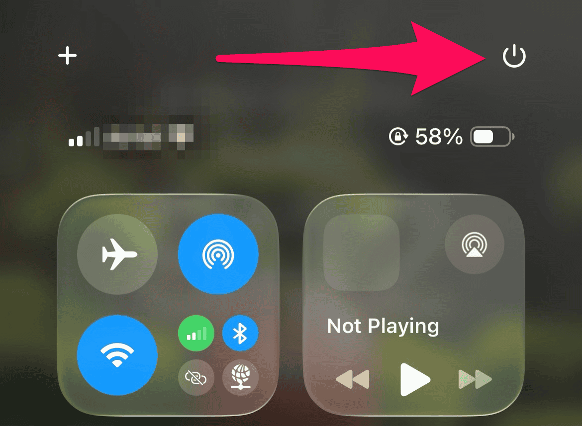 The Power icon in the Control Center