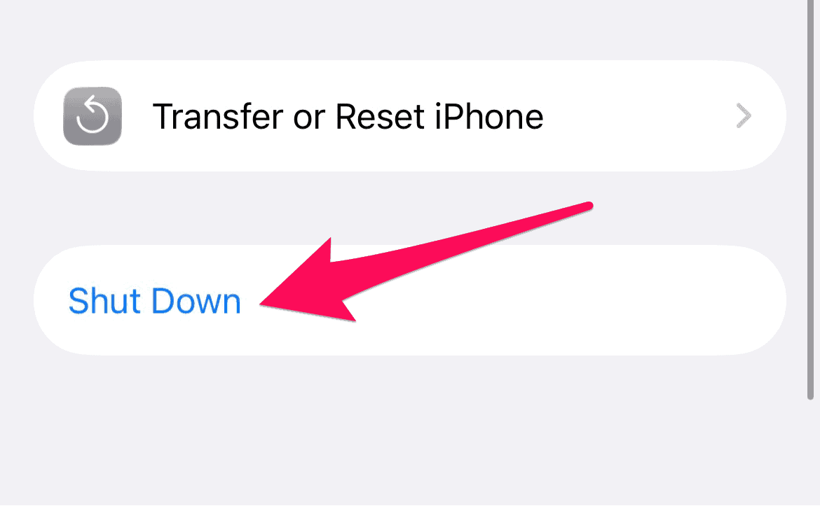 The Shut Down option in iPhone settings