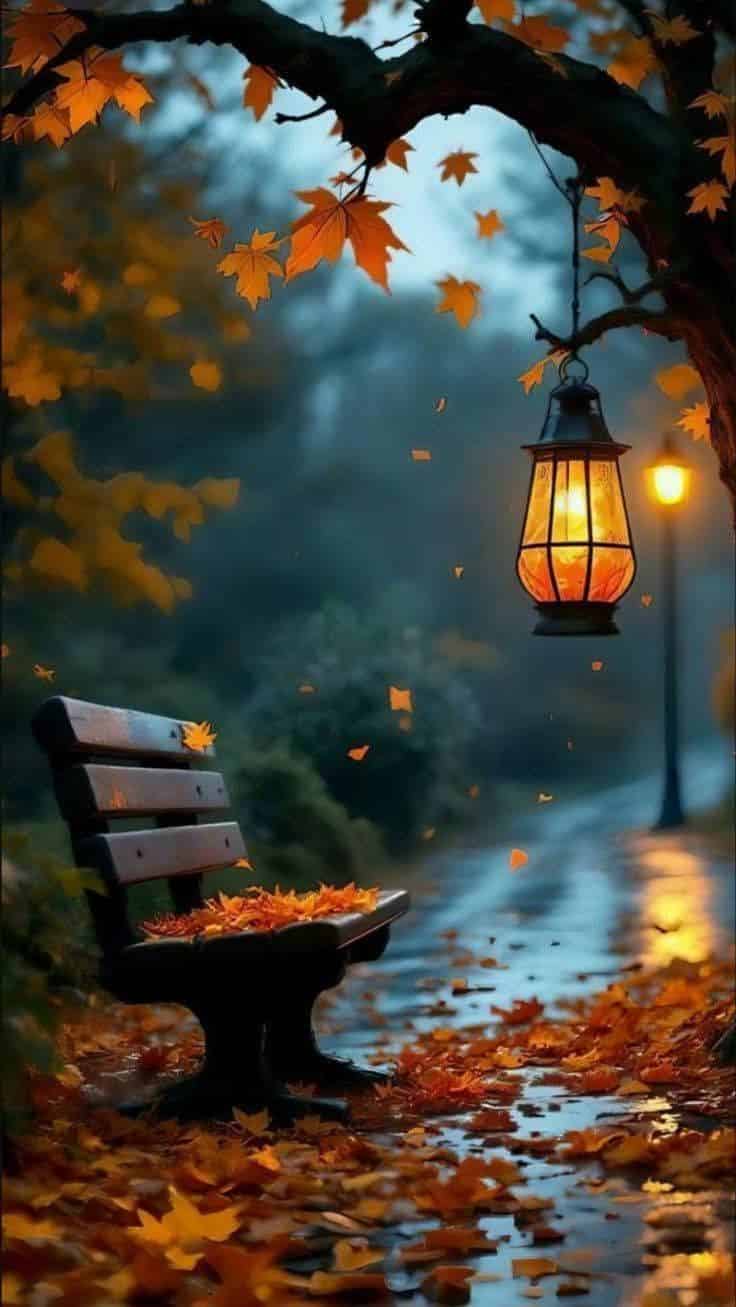 Lantern and Leaves Wallpaper