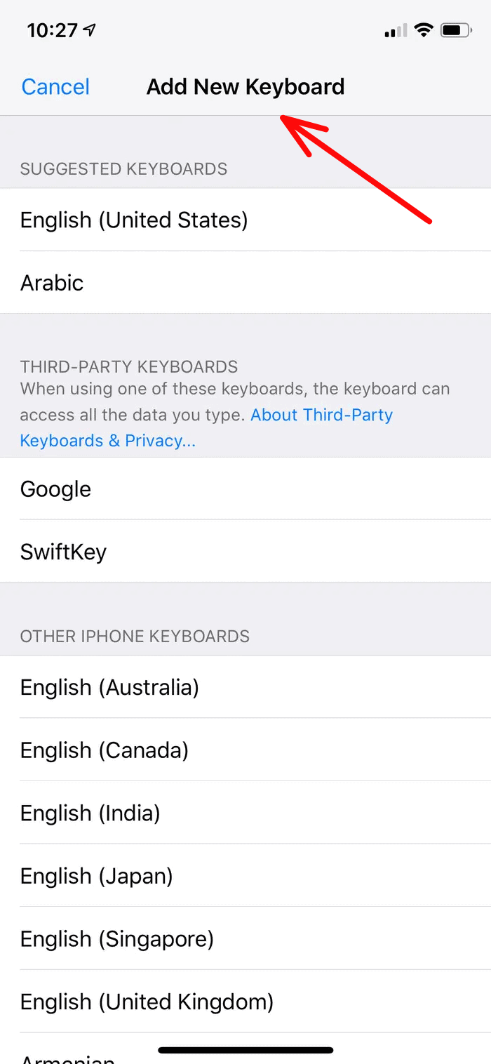 Add a new Keyboard iPhone