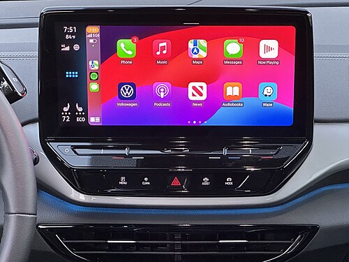 A photo of wireless Apple CarPlay running on a VW ID.4