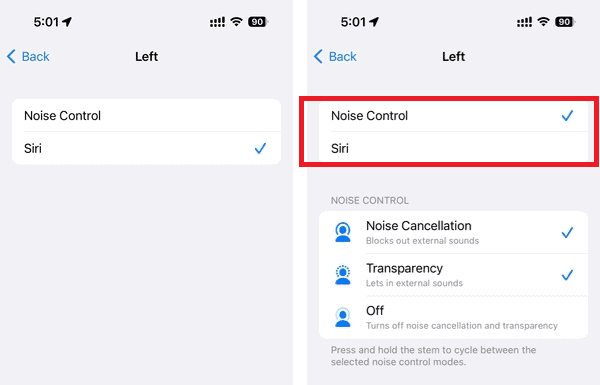 AirPods select Noise control