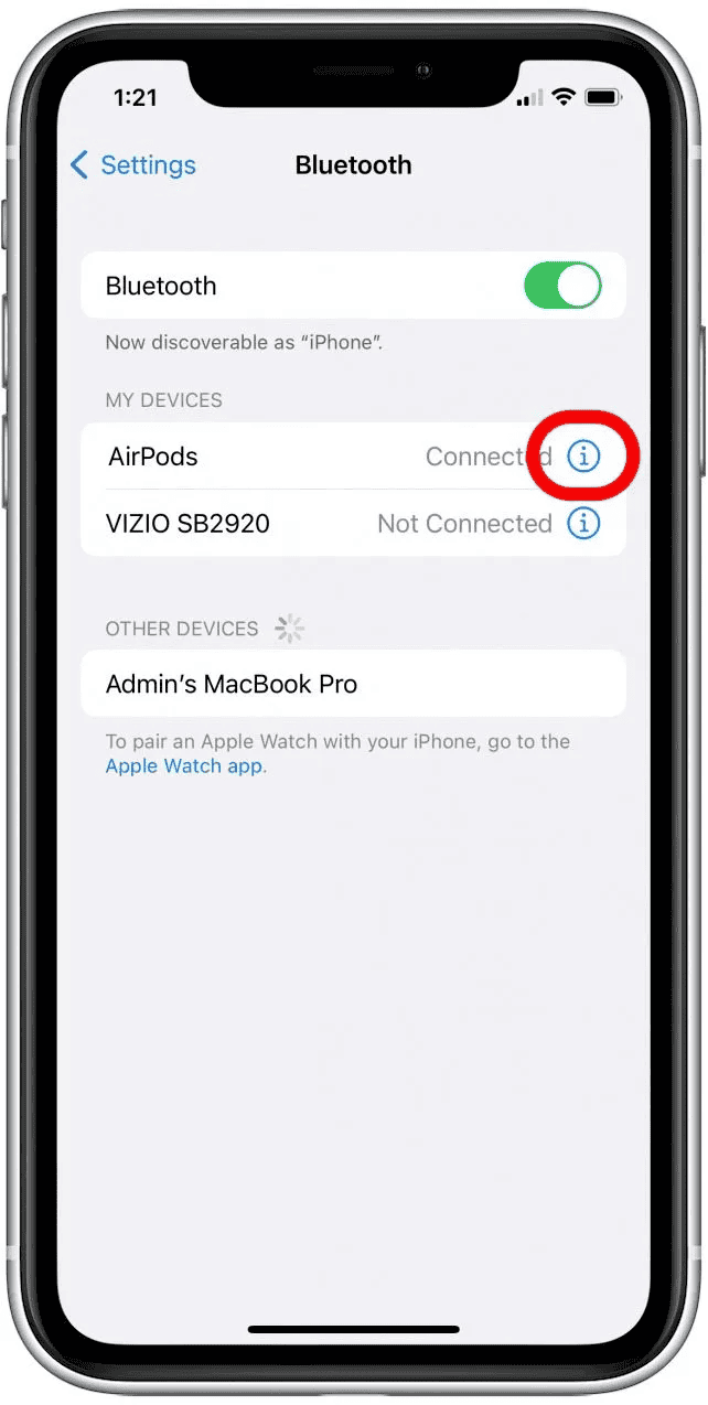 Apple AirPods Bluetooth settings