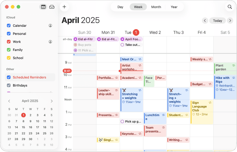 Apple Calendar for April 2025