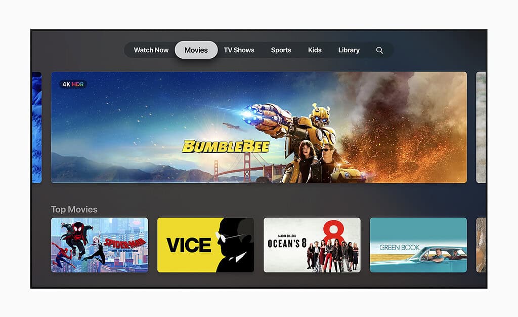 Apple TV Plus home page on a TV screen