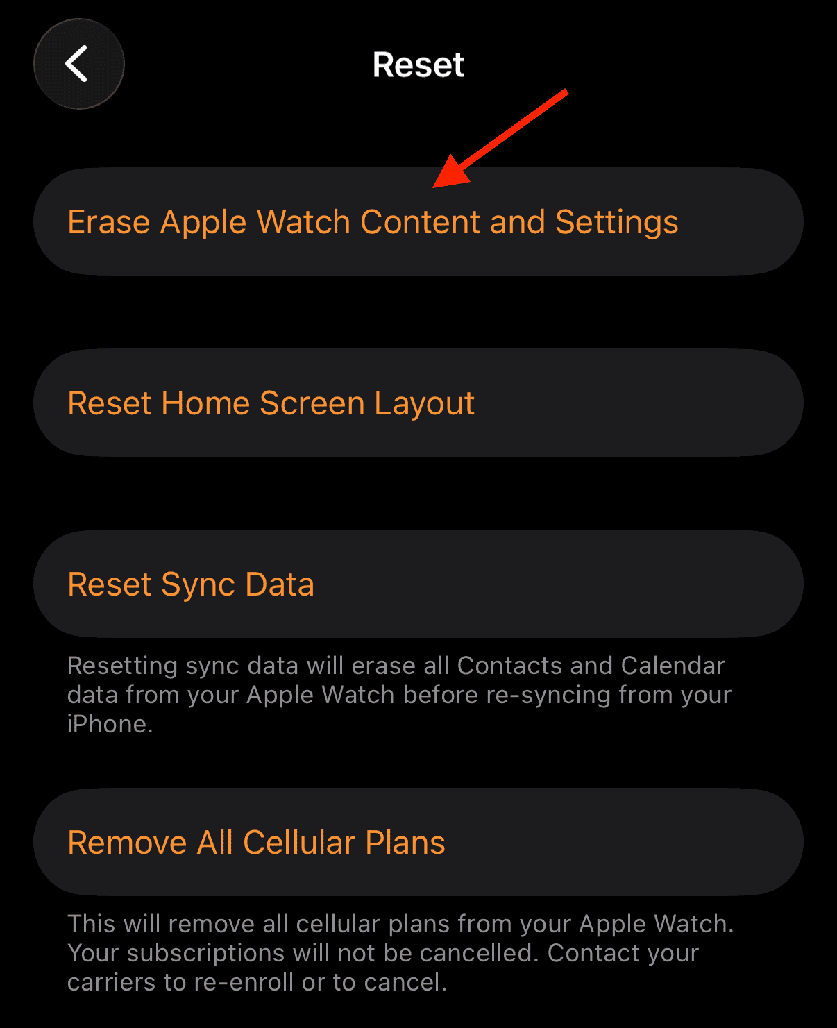 Erase all content and setting while resetting an Apple Watch