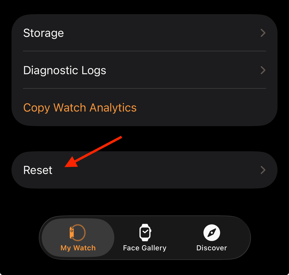 Reset Apple Watch using Watch App on iPhone