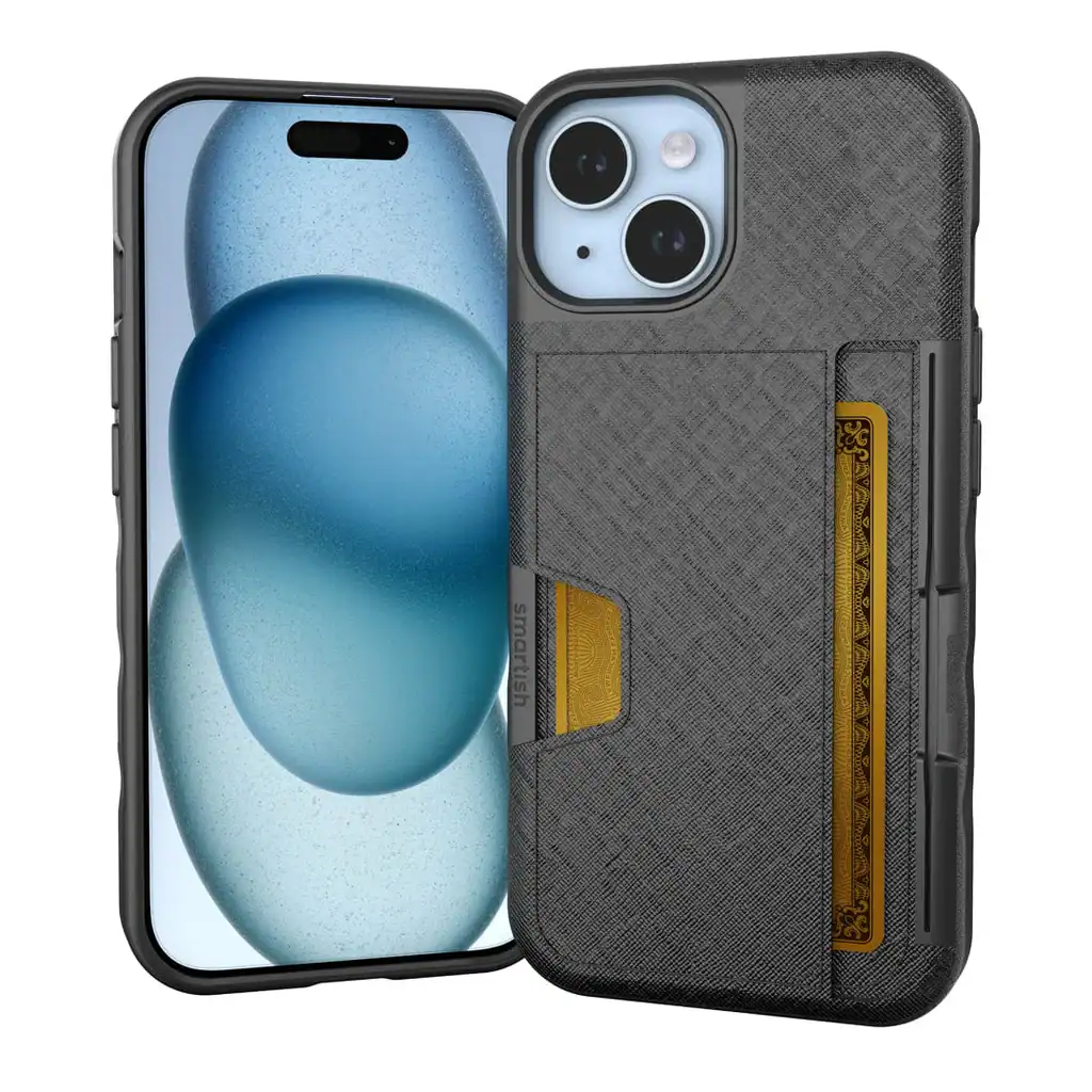 An iPhone 17 Pro Max in a Smartish Wallet Slayer Vol. 2 case