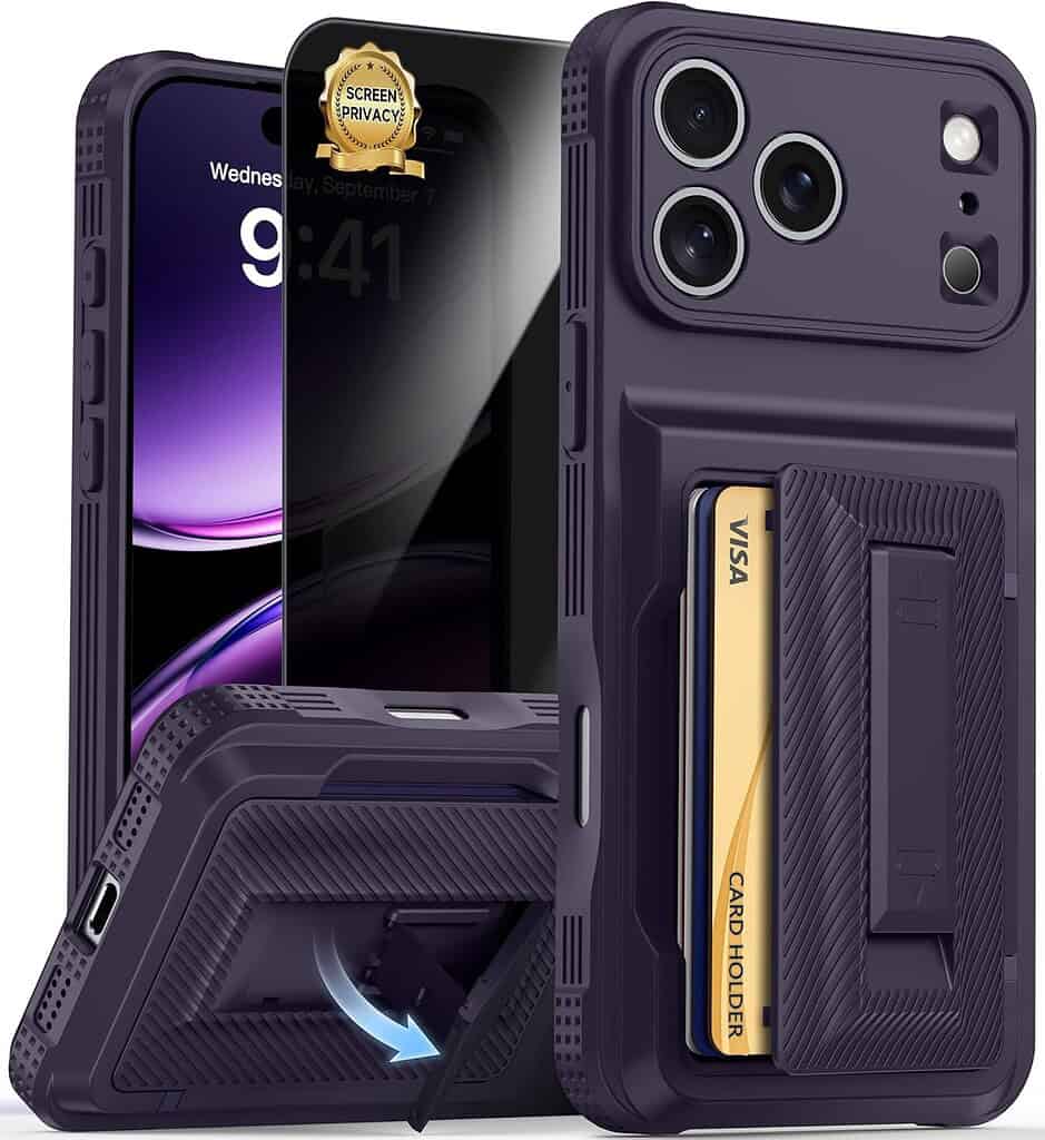 An iPhone 17 Pro Max in a BUSCBEAR Military-Grade Wallet Case