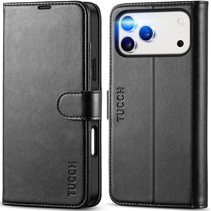 An iPhone 17 Pro Max in a TUCCH Flip Wallet Case