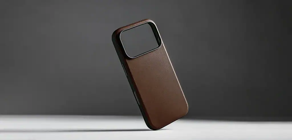 An iPhone 17 in a NOMAD Modern Leather Case