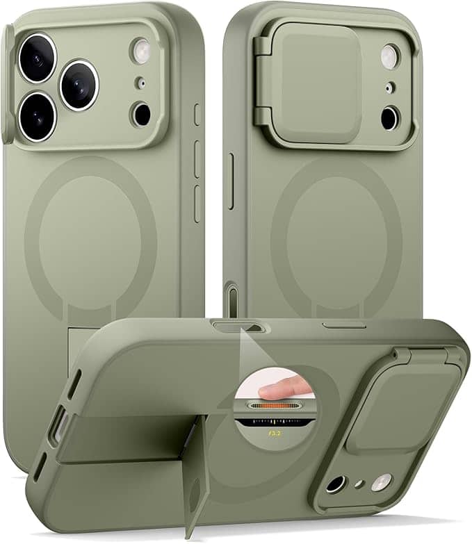 An iPhone 17 Pro Max in a SURITCH Built-in Screen and Camera Cover Case