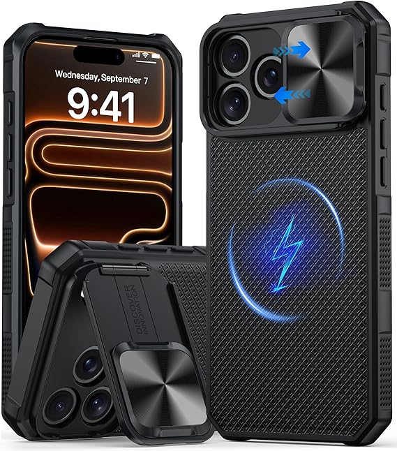 An iPhone 17 Pro Max in a GIVELOT Kickstand Case with Camera Cover