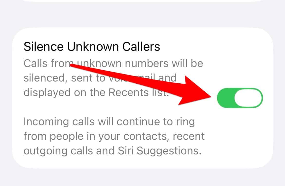 Scroll down and tap on Silence Unknown Callers.
