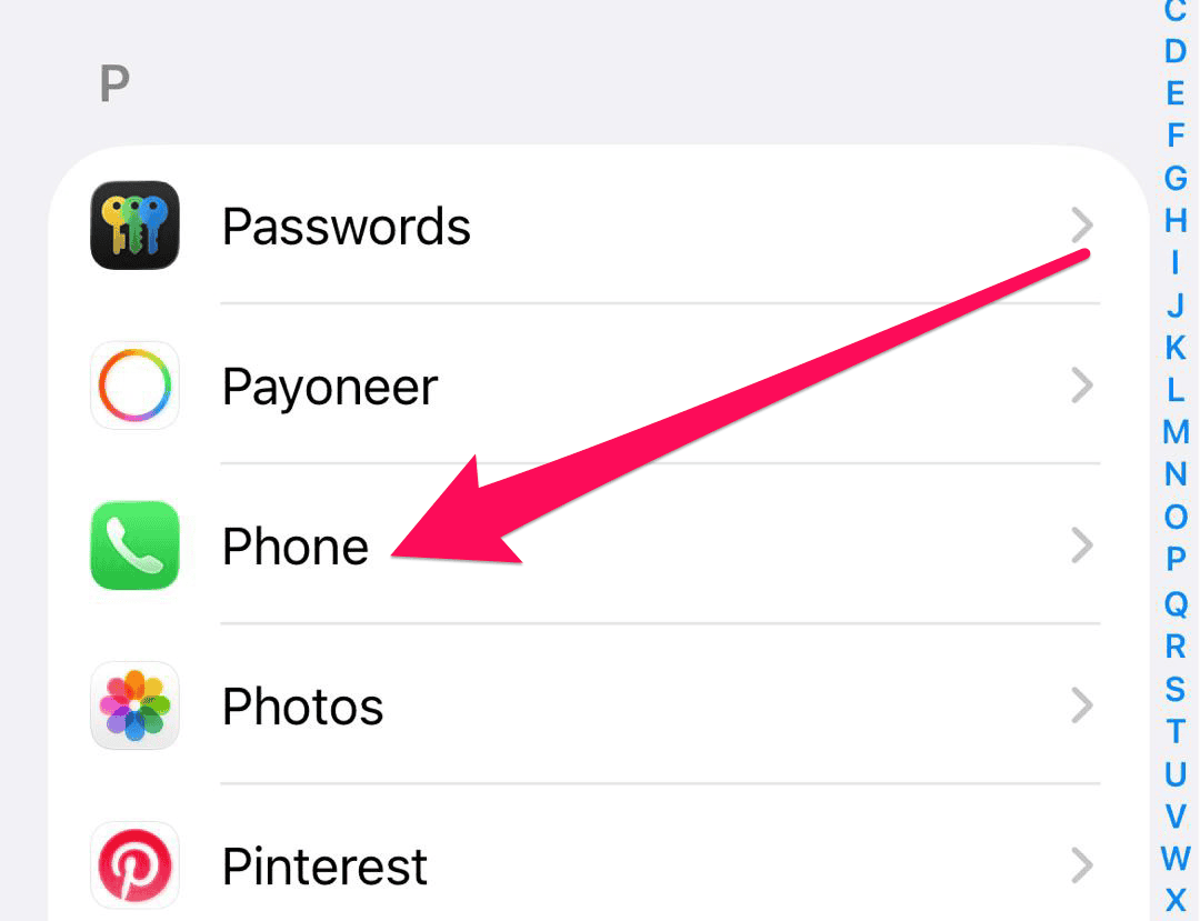 The Phone option in iPhone settings.