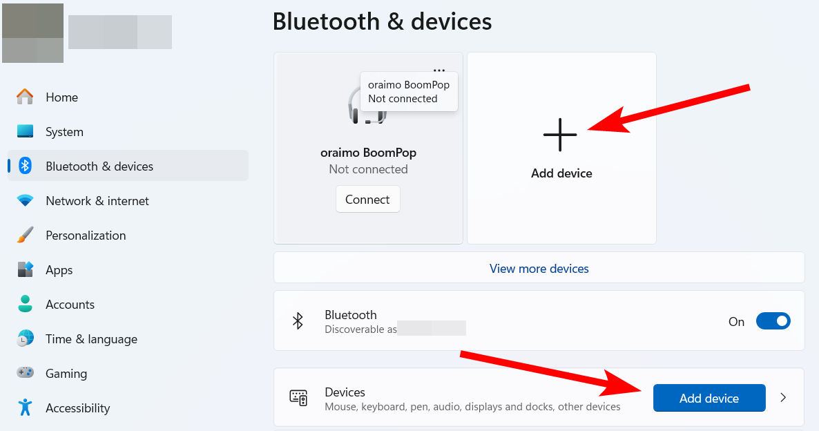 Click Add Device in Bluetooth settings on Windows