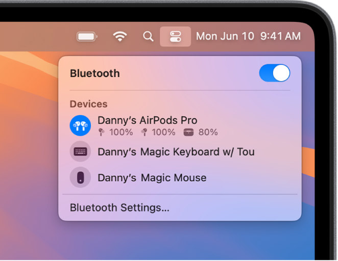 Connecting AirPods to Mac through the Control Center