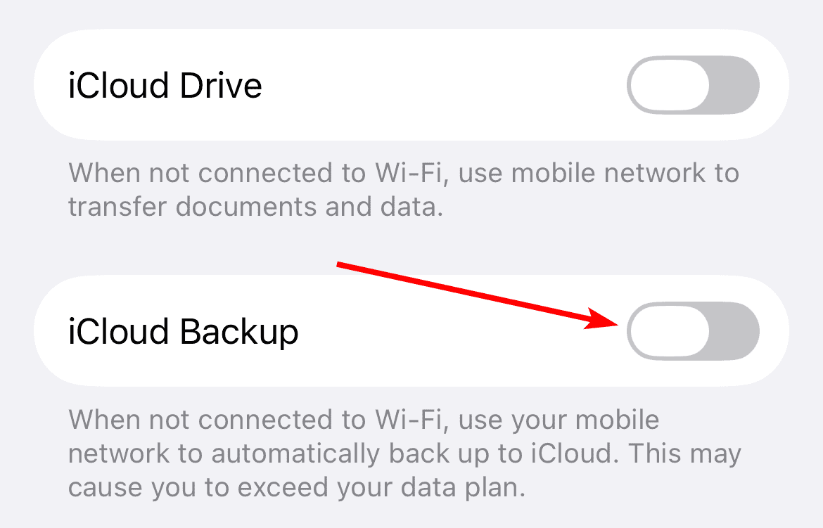 Disabling iCloud Backup for cellular networks