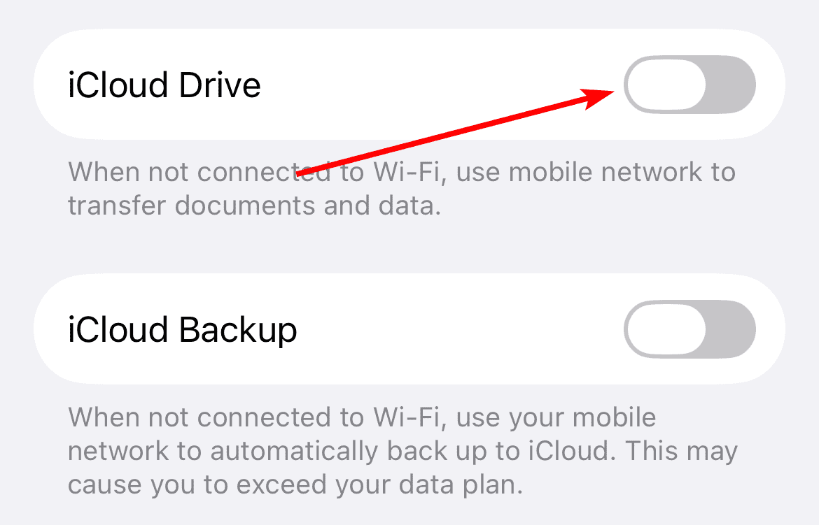 Disabling iCloud Drive for cellular networks