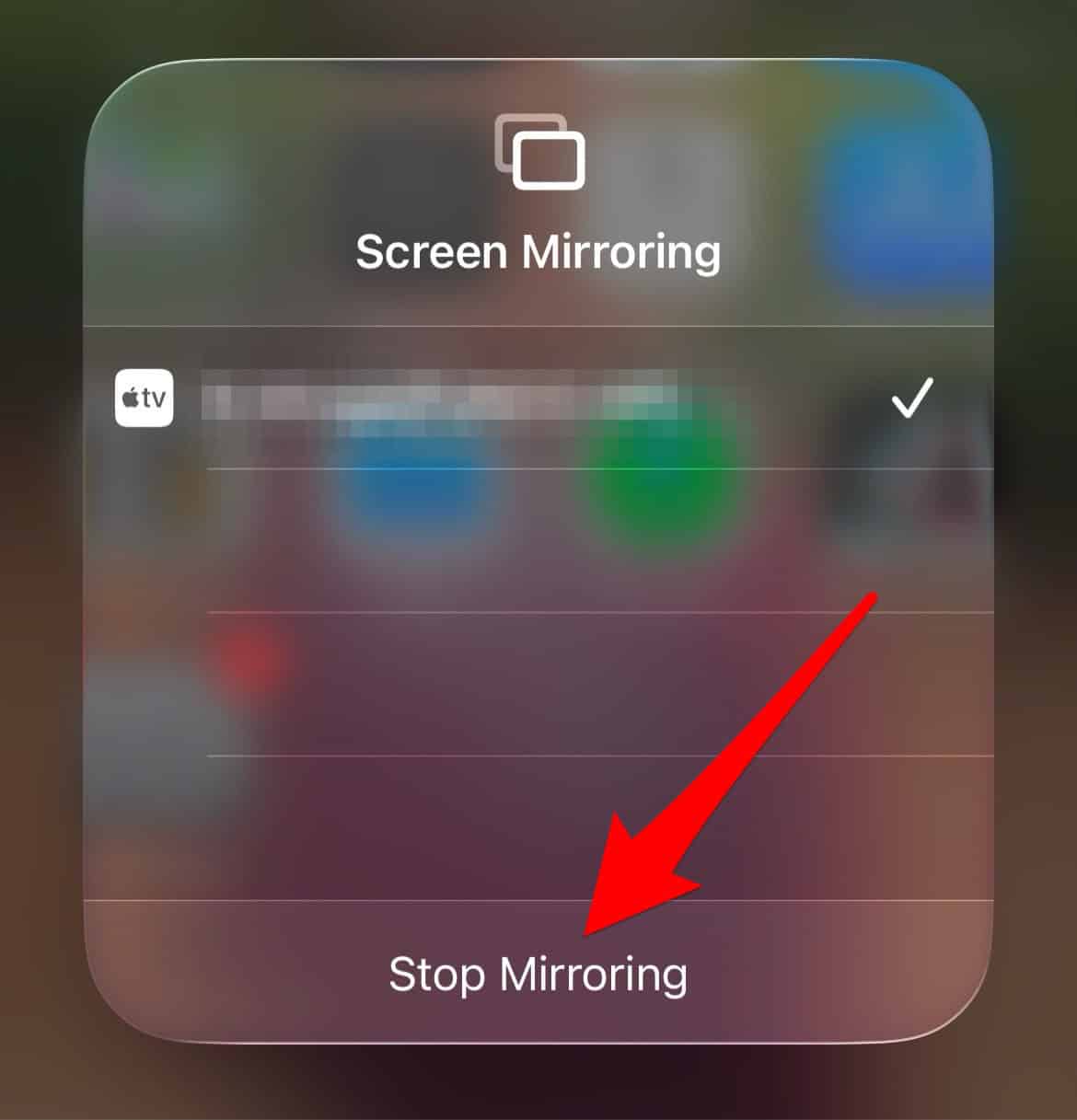 Ending a screen mirroring session on iPhone