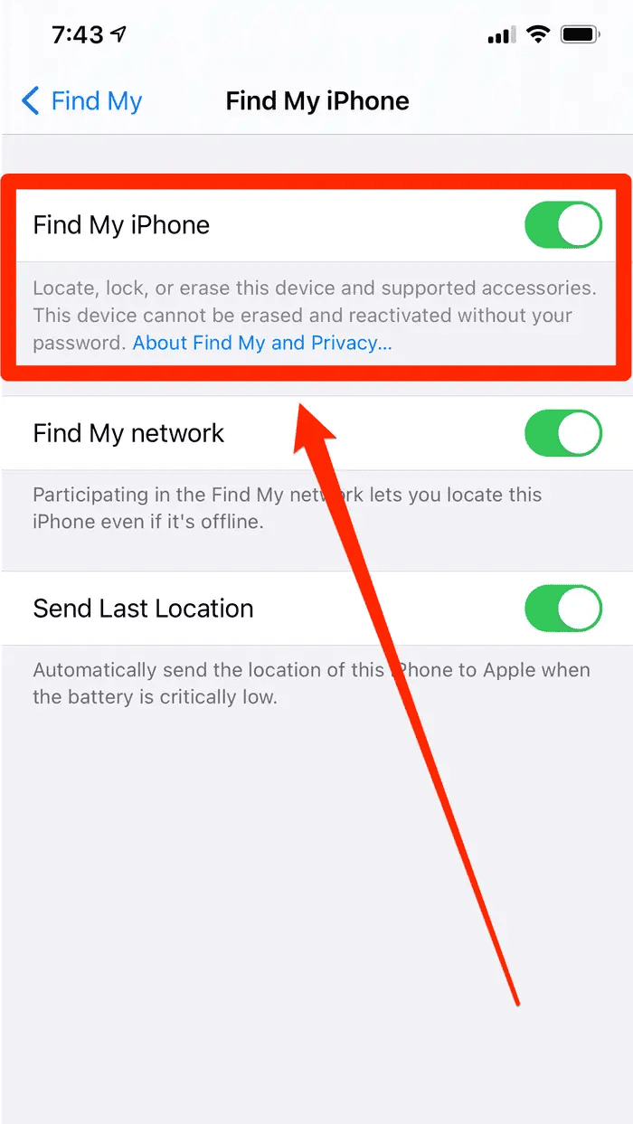 Find My iPhone turn off
