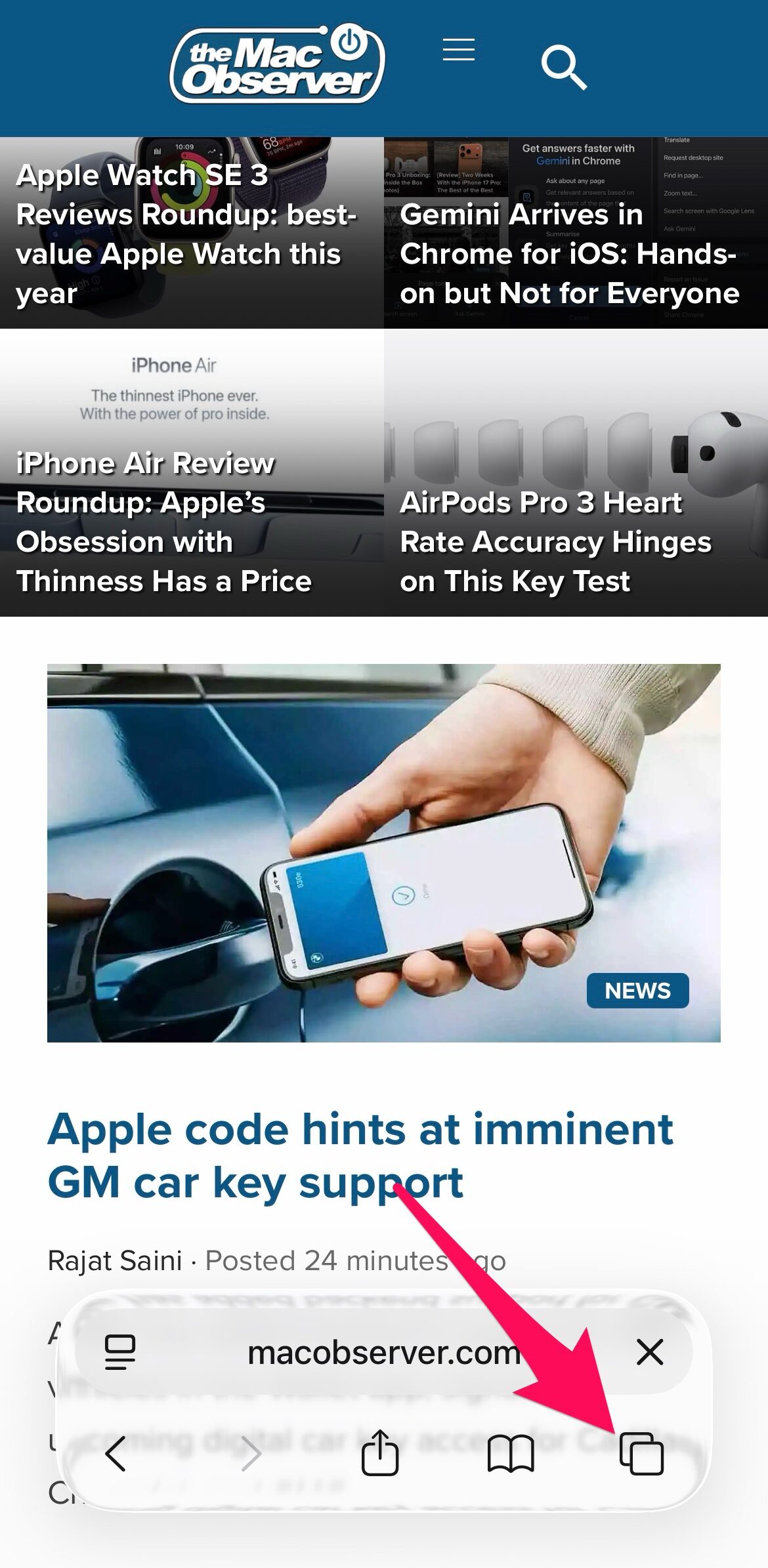 Press and hold the tab icon in the bottom-right corner