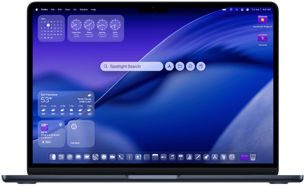 Un MacBook avec la recherche Spotlight ouverte