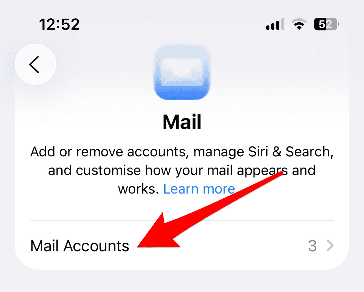 Select the Mail Account in the settings of the Mail app