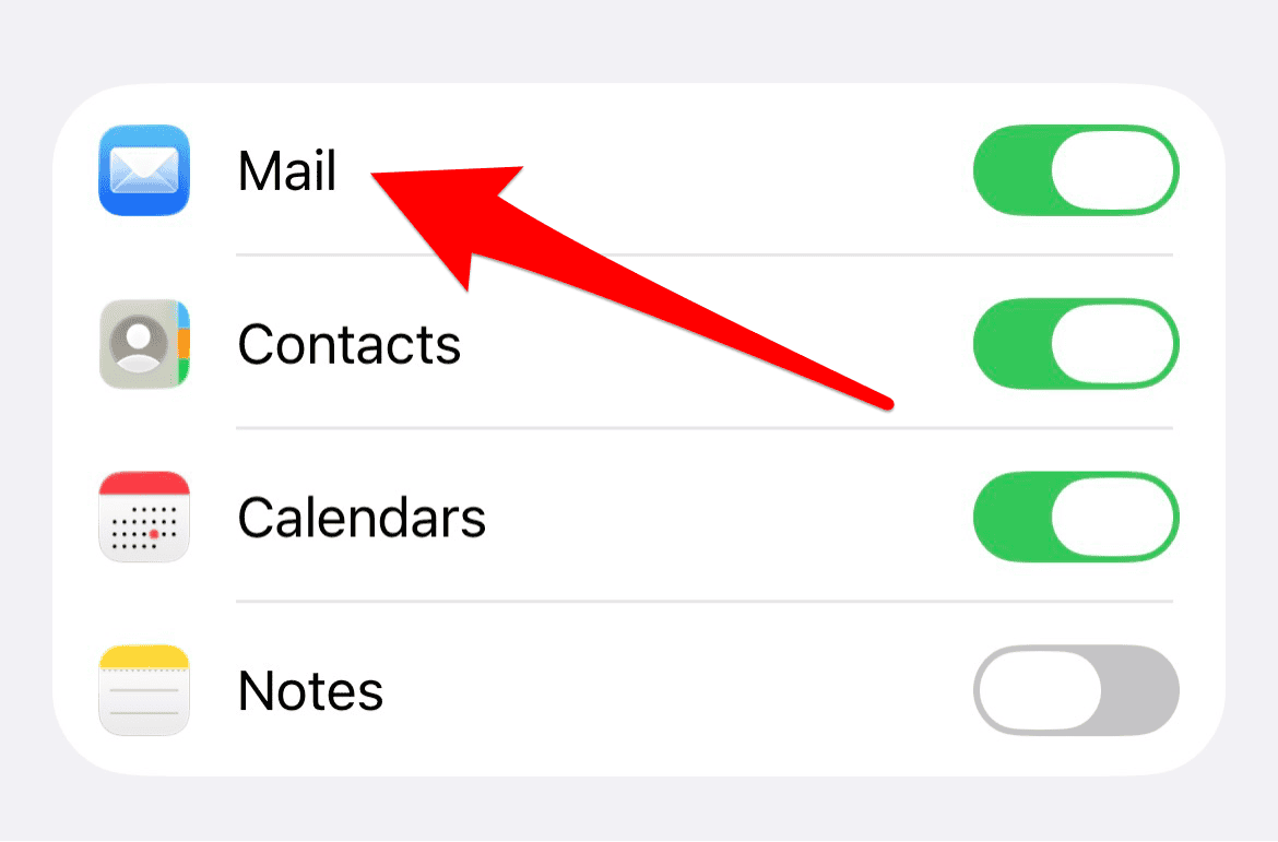 Ensure Mail is toggled on