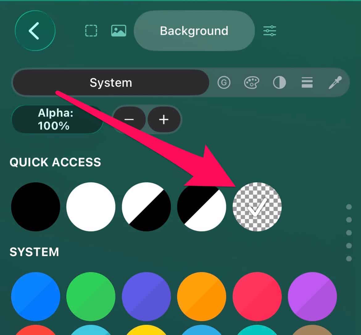 Setting the background to transparent in the Widgy app