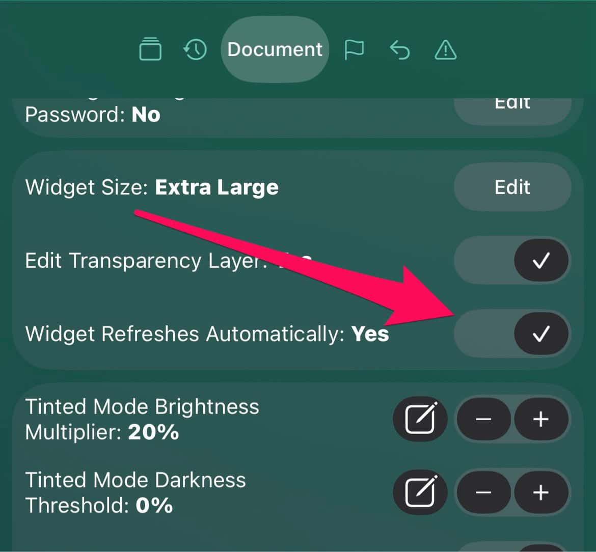 Toggling on “Edit Transparent Layer” in the Widgy app