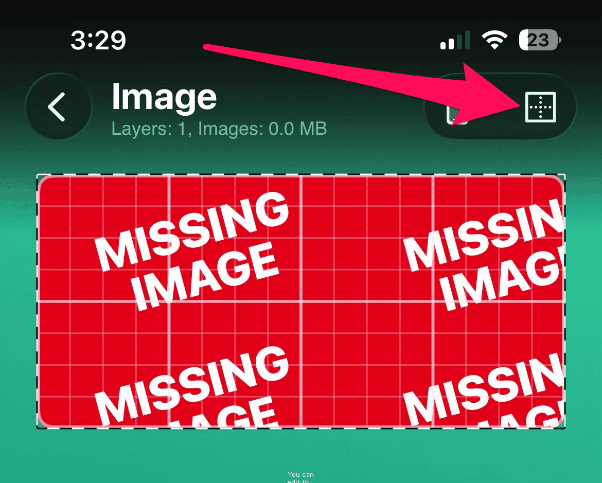 Tapping the square icon in the Widgy app on iPhone