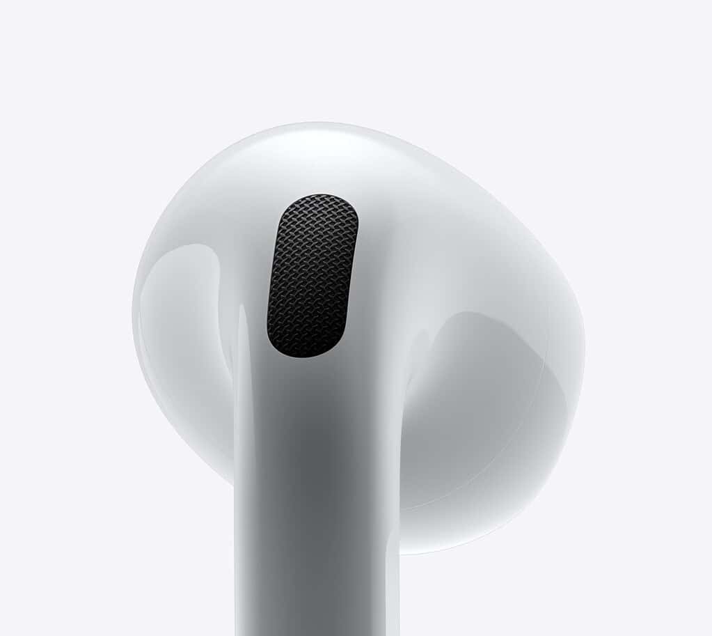 An AirPods 4 earbud