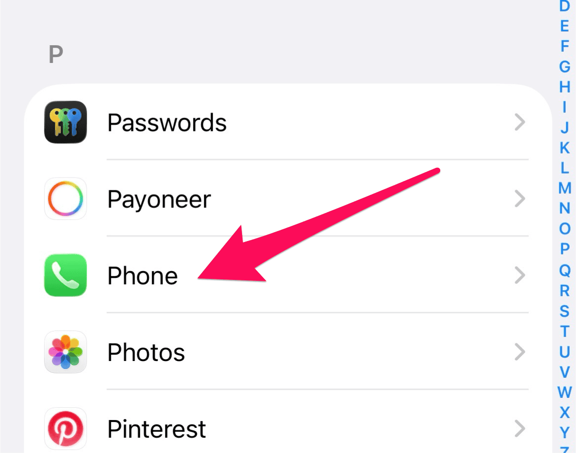 The Phone option in iPhone settings
