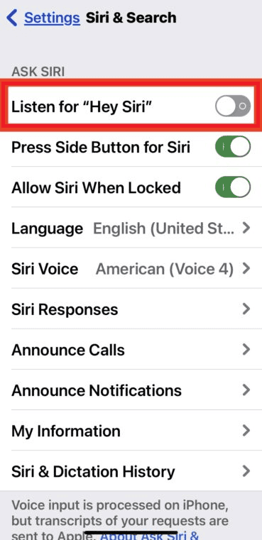 Listen for Hey Siri off iPhone