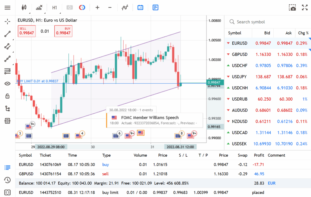 MetaTrader 5 user interface