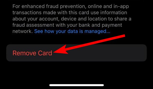 Remove Card option in Wallet & Apple Pay settings on iPhone