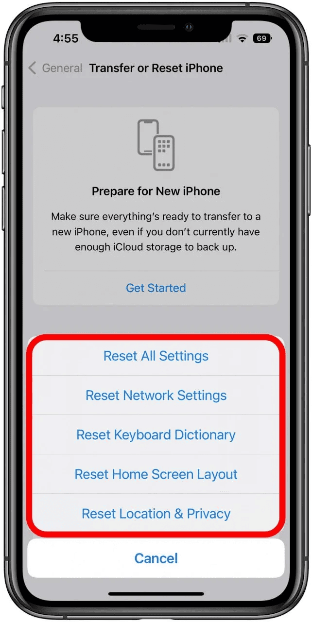 Reset iPhone settings
