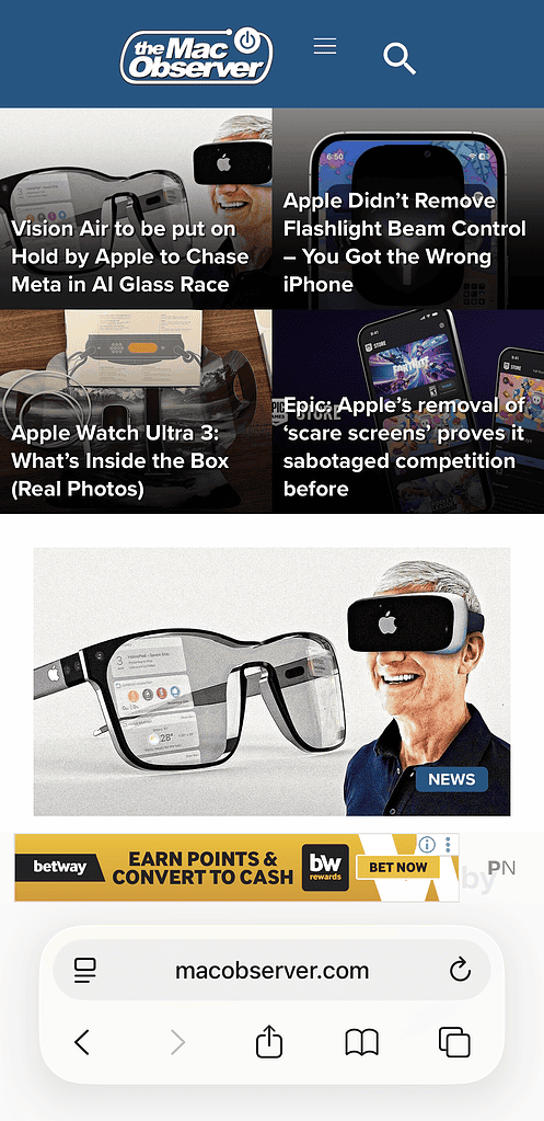 Safari in Bottom view on iPhone