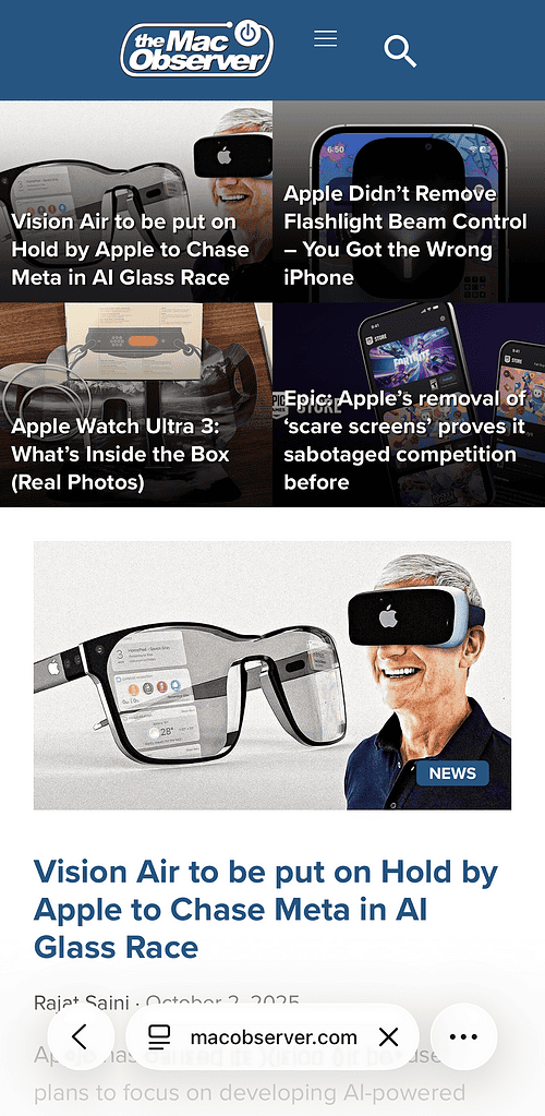 Safari in Compact view on iPhone