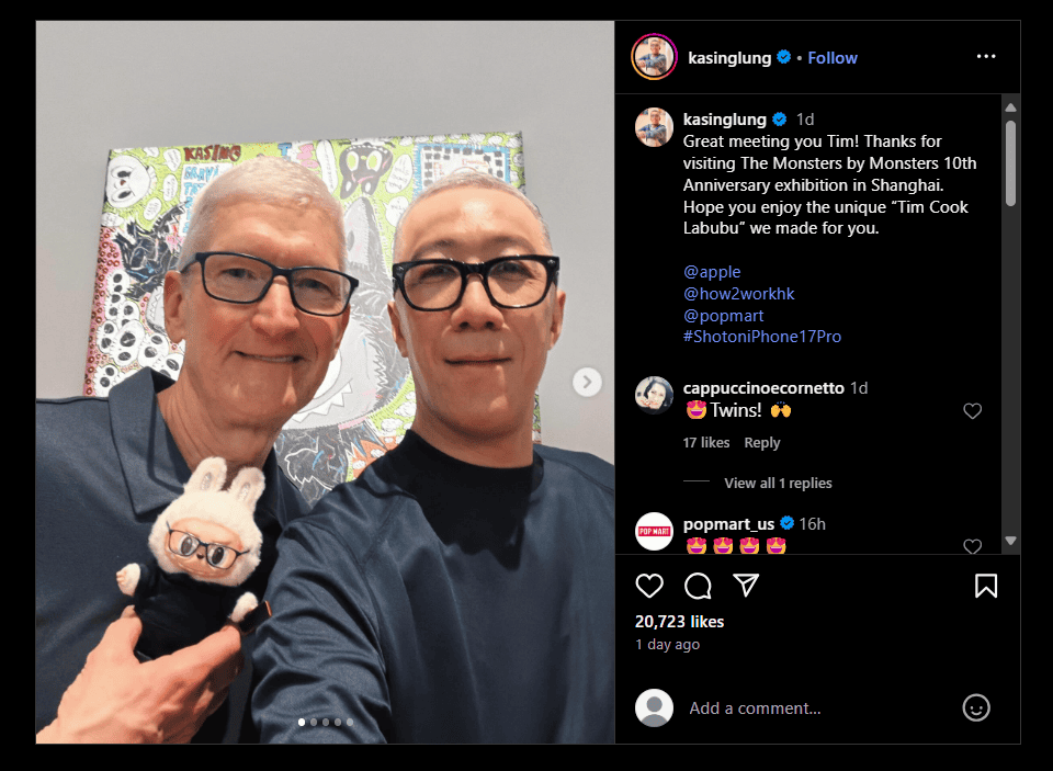 Tim Cook Meets Labubu Creator Ahead of iPhone Air’s China Release