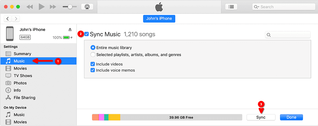 Sync iPod iTunes macOS Mojave