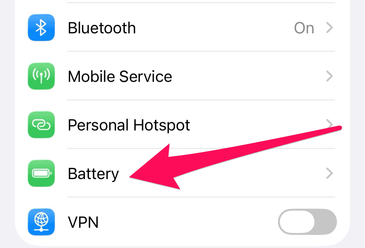 Tap Battery in iPhone Settings