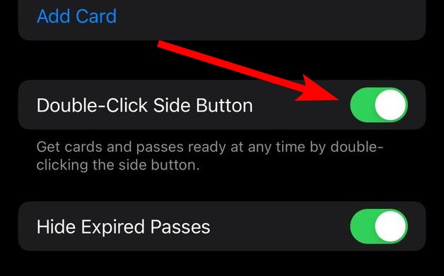 Tap Double-Click Side Button option in Wallet & Apple Pay settings