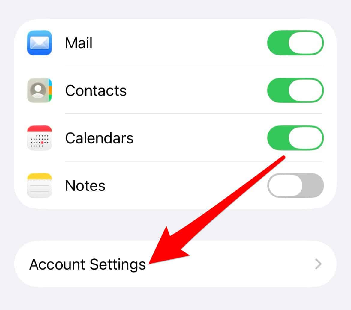 The Accounts Settings option in iPhone settings