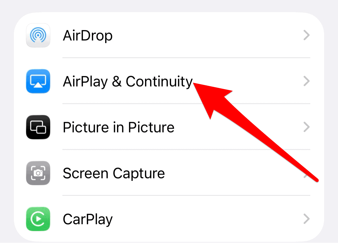 The AirPlay & Continuity option in iPhone settings