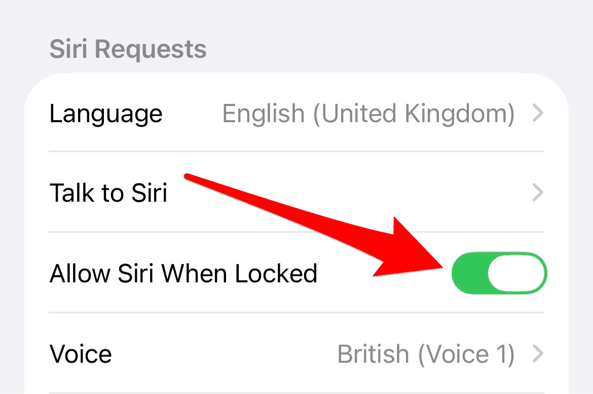 The Allow Siri When Locked option in iPhone settings