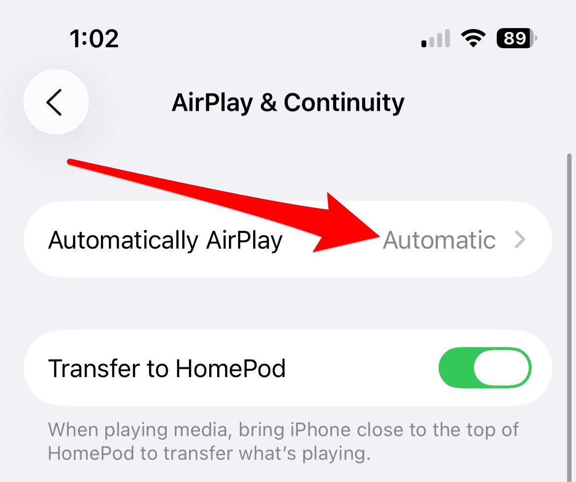 The Automatically AirPlay option in iPhone settings