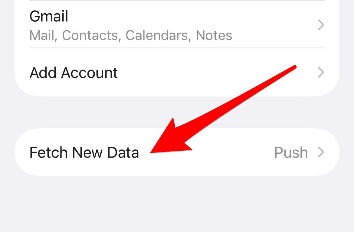 The Fetch New Data option in iPhone settings