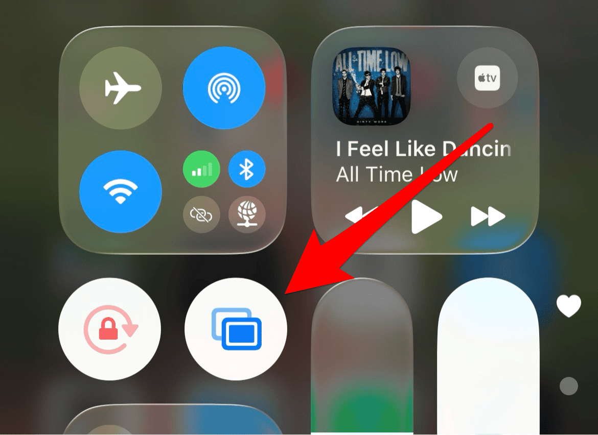 The Screen Mirroring icon in the Control center on iPhone